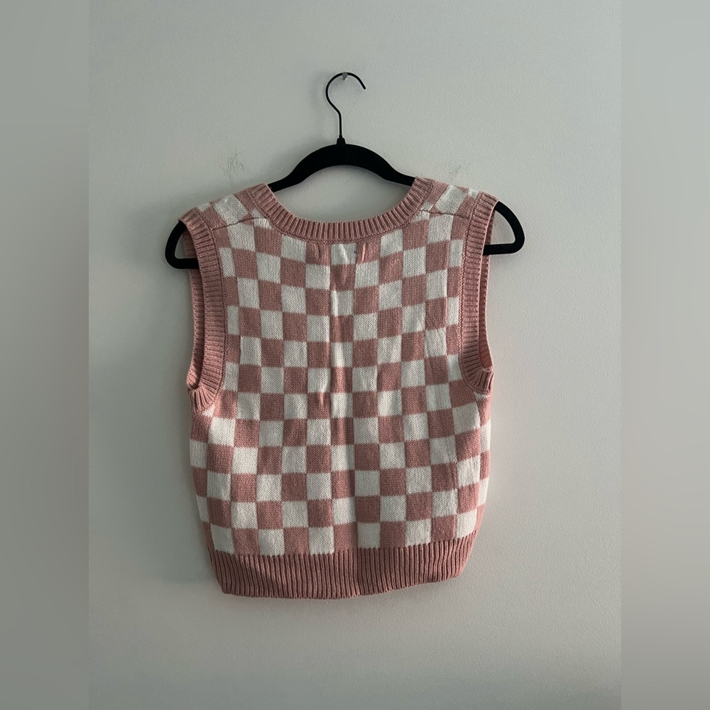 Just Polly Pink & White Checkered Knit Sweater Vest | Size Small - Picture 4 of 4